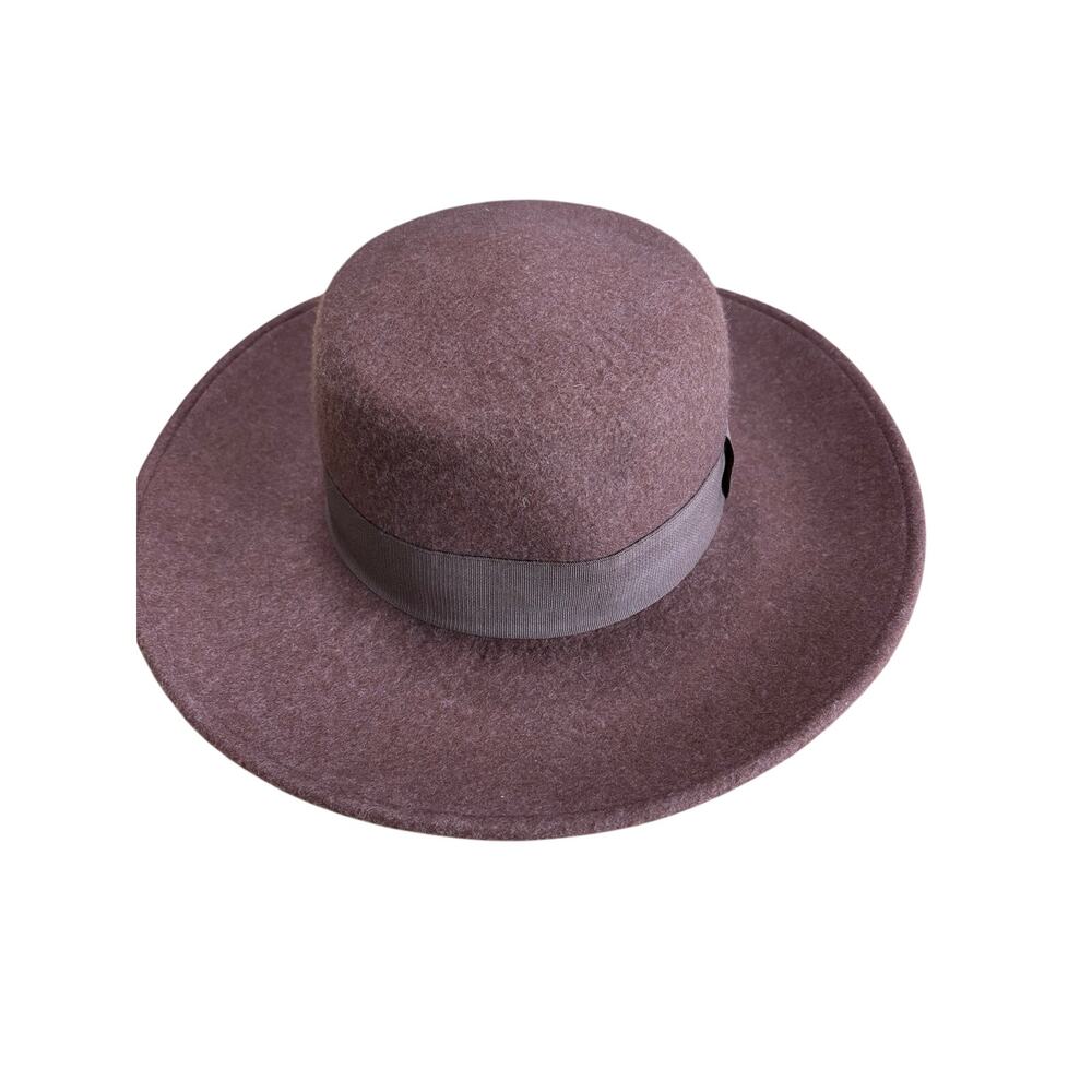 Hinge Brown 100% Wool Wide Brim Boater Fedora Hat
